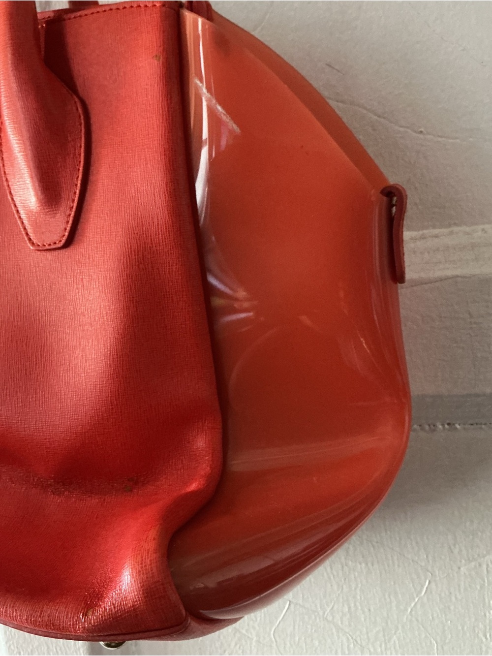 Furla Vibrant Red-Orange Structured Tote with Gold Lock - Picture 9 of 14